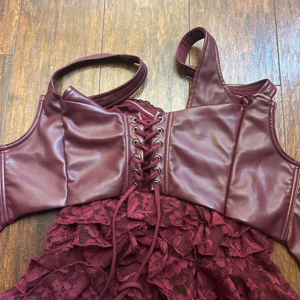 Burgundy Lace Corset Mini Dress - Picture 6 of 6